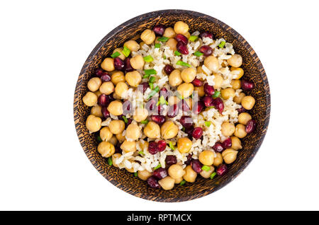 Vegetarisches Gericht mit Kichererbsen, Reis, Granatapfel. Studio Foto Stockfoto