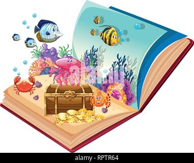 Buchen Sie unterwasser Thema Abbildung öffnen Stock Vektor