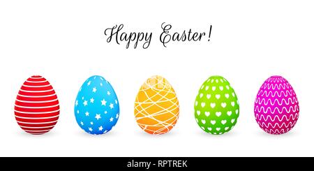 Frohe Ostern Grußkarte mit bunten Eiern. Vector Illustration Stock Vektor