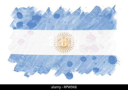 Argentinien Flagge ist in flüssiger Aquarell Stil auf weißem Hintergrund dargestellt. Unvorsichtige Farbe Beschattung mit Bild der nationalen Flagge. Unabhängigkeit Stockfoto