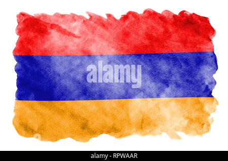 Armenien Fahne ist in flüssiger Aquarell Stil auf weißem Hintergrund dargestellt. Unvorsichtige Farbe Beschattung mit Bild der nationalen Flagge. Unabhängigkeit Da Stockfoto