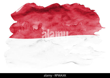 Indonesien Fahne ist in flüssiger Aquarell Stil auf weißem Hintergrund dargestellt. Unvorsichtige Farbe Beschattung mit Bild der nationalen Flagge. Unabhängigkeit Stockfoto