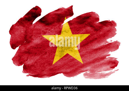 Vietnam Fahne ist in flüssiger Aquarell Stil auf weißem Hintergrund dargestellt. Unvorsichtige Farbe Beschattung mit Bild der nationalen Flagge. Unabhängigkeit Da Stockfoto