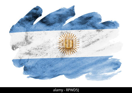 Argentinien Flagge ist in flüssiger Aquarell Stil auf weißem Hintergrund dargestellt. Unvorsichtige Farbe Beschattung mit Bild der nationalen Flagge. Unabhängigkeit Stockfoto