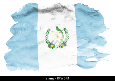 Guatemala Flagge ist in flüssiger Aquarell Stil auf weißem Hintergrund dargestellt. Unvorsichtige Farbe Beschattung mit Bild der nationalen Flagge. Unabhängigkeit Stockfoto