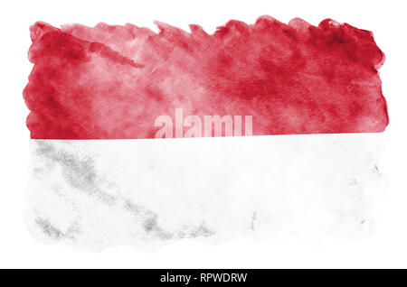 Indonesien Fahne ist in flüssiger Aquarell Stil auf weißem Hintergrund dargestellt. Unvorsichtige Farbe Beschattung mit Bild der nationalen Flagge. Unabhängigkeit Stockfoto
