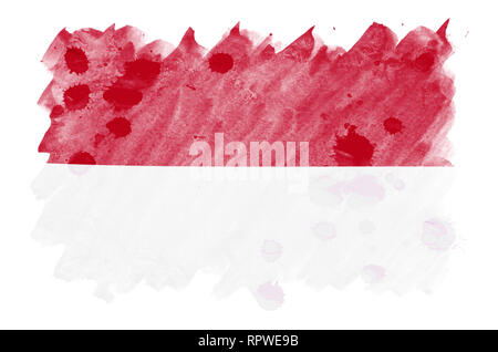 Indonesien Fahne ist in flüssiger Aquarell Stil auf weißem Hintergrund dargestellt. Unvorsichtige Farbe Beschattung mit Bild der nationalen Flagge. Unabhängigkeit Stockfoto