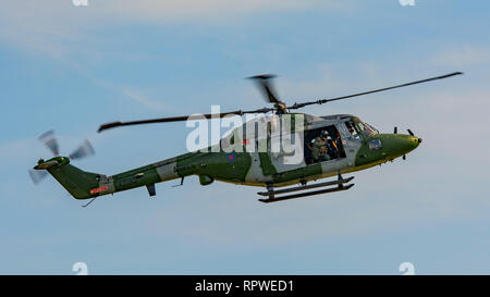 Army Air Corps (Royal Marines betrieben) Westland Lynx AH7 Hubschrauber an der RNAS Yeovilton Air Tag, Großbritannien am 26. Juli 2014 angezeigt wird. Stockfoto