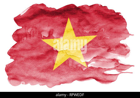 Vietnam Fahne ist in flüssiger Aquarell Stil auf weißem Hintergrund dargestellt. Unvorsichtige Farbe Beschattung mit Bild der nationalen Flagge. Unabhängigkeit Da Stockfoto