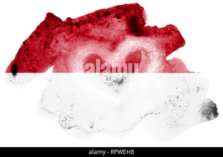 Indonesien Fahne ist in flüssiger Aquarell Stil auf weißem Hintergrund dargestellt. Unvorsichtige Farbe Beschattung mit Bild der nationalen Flagge. Unabhängigkeit Stockfoto