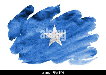 Somalia Flagge ist in flüssiger Aquarell Stil auf weißem Hintergrund dargestellt. Unvorsichtige Farbe Beschattung mit Bild der nationalen Flagge. Unabhängigkeit Da Stockfoto