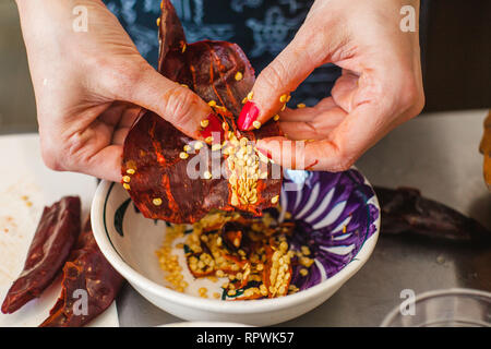 Kochen Chile ancho, mexikanische getrockneten Chili Samen Stockfoto