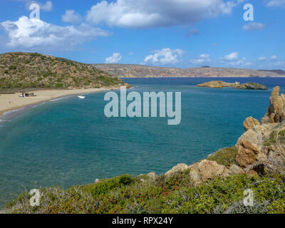 Berühmte Termine Palmen Vai Strand mit weißem Sand und viel Schatten auf der Insel Kreta, Griechenland, Urlaub Stockfoto