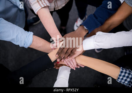 Multiethnische Gruppe junger Geschäftsleute Erfolg feiern an ihren Arbeitsstätten im Startup office Erfolg und gewinnende Konzept Stockfoto