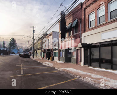 Downtown Phoenix, New York an einem ruhigen Wochenende Morgen im Winter Stockfoto