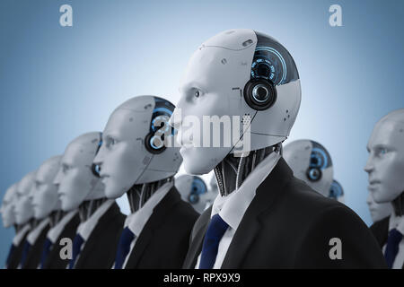 3D-Rendering Group von Robotischen Geschäftsmann oder robotermontage Stockfoto