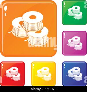 Spule für d-Drucker Symbole vector Farbe einstellen Stock Vektor