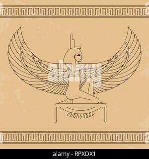 Die ägyptische Göttin Isis und Satz von Ägypten Hieroglyphen. Animation Porträt der schönen ägyptischen Frau. Vector Illustration isoliert auf Hintergrund Stock Vektor