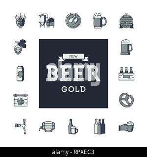 Einstellen des Bierbrauens Symbole im Retro-stil auf weißem Hintergrund. Logo für Pub, Bar, Handwerk Bier Brauerei. Vektor Icon Set zum Thema Bier und Bier brewin Stock Vektor