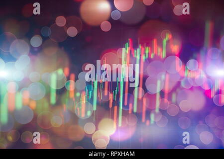 Forex leuchtende Grafiken in verschiedenen Farben übersicht Finanzmarkt Situation auf abstrakte digitale Hintergrund. Stockfoto