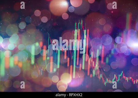 Forex leuchtende Grafiken in verschiedenen Farben übersicht Finanzmarkt Situation auf abstrakte digitale Hintergrund. Stockfoto