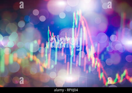 Forex leuchtende Grafiken in verschiedenen Farben übersicht Finanzmarkt Situation auf abstrakte digitale Hintergrund. Stockfoto