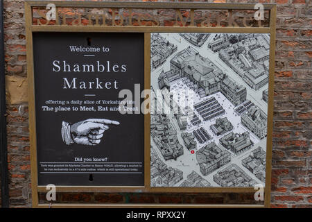 Informationen für Besucher des Chaos in der Stadt York, UK. Stockfoto