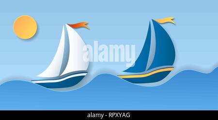 Zwei Segelboot über die Wellen des Meeres. Wasser Sport und Reisen. Stock Vektor