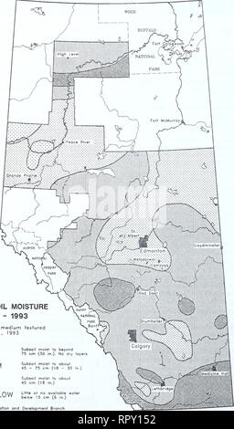 . Agri-news. Die Landwirtschaft. Liberia Landwirtschaft hoch mittel niedrig sehr niedrig. Stoppel BODENFEUCHTIGKEIT für Frühling - 1993 Geschätzt für ein Medium texturierte Böden der Weg 1, 1993 Untergrund feucht zu über 75 cm (JO in.). Keine trockenen Ebenen Untergrund feucht zu ca. 45 - 75 cm (18 - 30 in.) Untergrund feucht zu etwa 45 cm (18 in.) wenig oder gar kein Wasser unter 15 cm (6 in.) von Erhaltung und Entwicklung Branche zusammengestellt. Bitte beachten Sie, dass diese Bilder aus gescannten Seite Bilder, die digital für die Lesbarkeit verbessert haben mögen - Färbung und Aussehen dieser Abbildungen können nicht Perfekt res extrahiert werden Stockfoto