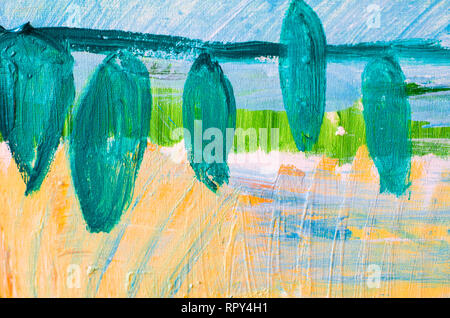 Hand Acryl Malerei gezeichnet. Abstrakte Kunst Hintergrund. Acrylbild auf Leinwand. Farbe Textur. Fragment der Kunstwerke. Pinselstriche der Farbe. Stockfoto