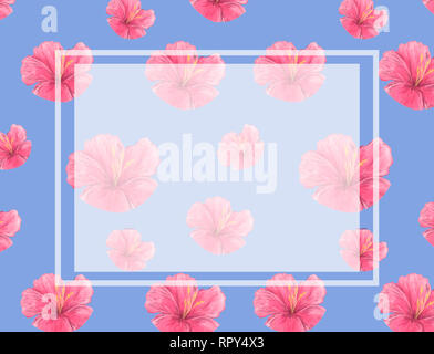 Aquarell rosa Blumen muster Blüten Hintergrund. Hochzeit, Feier, Card Design Blauer Hintergrund einladen. Stockfoto