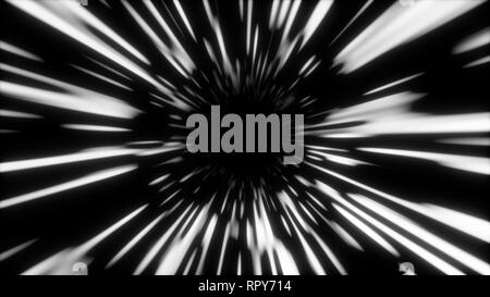 Abstrakte schnell hyper Warp neon Tunnel, in Raum und Zeit bewegen, Verzerrung von Raum, Reisen im Weltraum, 3D-Rendering Stockfoto