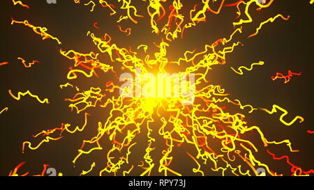 Helle Teilchen Explosion, Cartoon Stil, 3D-Rendering im Hintergrund, Computer generieren Hintergrund Stockfoto