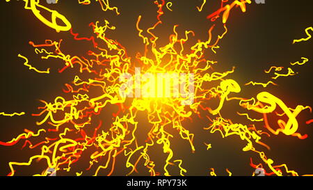 Helle Teilchen Explosion, Cartoon Stil, 3D-Rendering im Hintergrund, Computer generieren Hintergrund Stockfoto