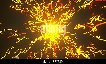 Helle Teilchen Explosion, Cartoon Stil, 3D-Rendering im Hintergrund, Computer generieren Hintergrund Stockfoto