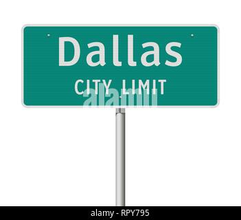 Vector Illustration der Dallas City Limit Green Road Sign Stock Vektor