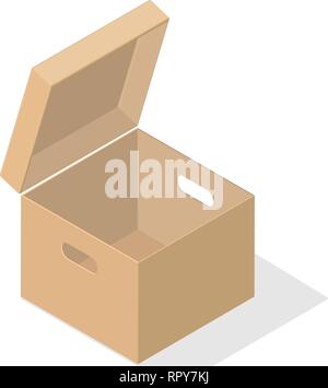Ein Miniatur 3D-Box in der offenen Version mit einem Cut-out. Objekt auf einem weißen Hintergrund für Symbole, Anzeigen, Banner, Ausfüllen von Websites. Isometrische Stil. Stock Vektor