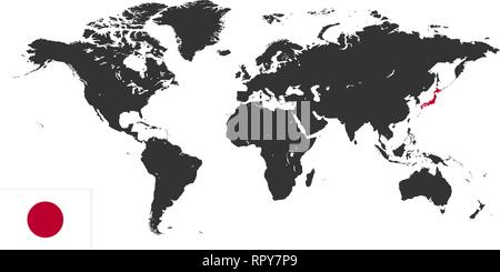 Flache Karte der Welt mit einem eigenen Bereich des Landes von Japan für Inneneinrichtung, Design, Werbung, Bildschirmschoner, Hintergrundbilder, Decken, Wände. Stock Vektor