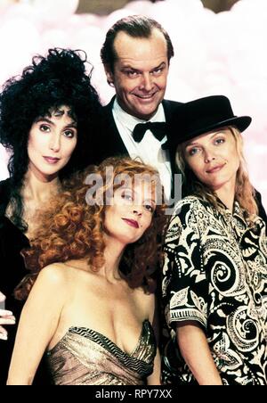 CHER, Susan Sarandon, Jack Nicholson, Michelle Pfeiffer, die Hexen von Eastwick, 1987 Stockfoto