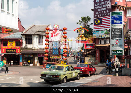 Eingang der Jonker Street, Jalan Hang Jebat, Melaka, Malaysia. Stockfoto