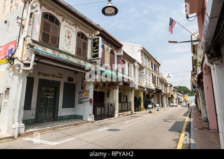 Frühen zwanzigsten Jahrhundert chinesischen Geschäftshaus, Heeren Street, Jalan Tun Tan Cheng Lock, Melaka, Malaysia. Stockfoto