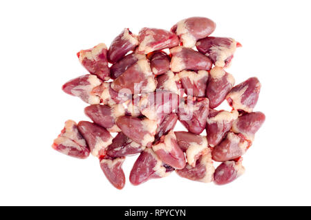 Haufen von rohem Huhn Leber, auf weißem Hintergrund. Studio Foto Stockfoto