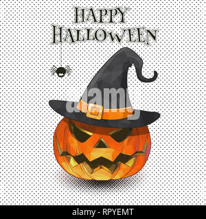 Jack o lantren mit Hexe Hut auf Schwarzweiß-Halbton BG für Halloween Gruß Stockfoto