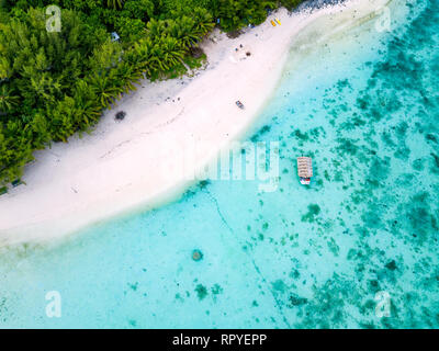 Ein Luftbild von Muri Lagune auf Rarotonga auf den Cook-inseln Stockfoto