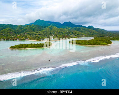 Ein Luftbild von Muri Lagune auf Rarotonga auf den Cook-inseln Stockfoto