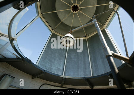 Die gläserne Kuppel an der Spitze des Fairport Hafen Leuchtturm und Marine Museum in Fairport Hafen, Ohio am Erie See Stockfoto