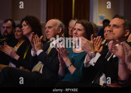 Hamilton, Schottland, Großbritannien. 23 Feb, 2019. Schottische Liberaldemokratischen Partei, Willie Rennie MSP bietet eine Grundsatzrede vor der Partei Frühjahrstagung 2019. Credit: Colin Fisher/Alamy leben Nachrichten Stockfoto