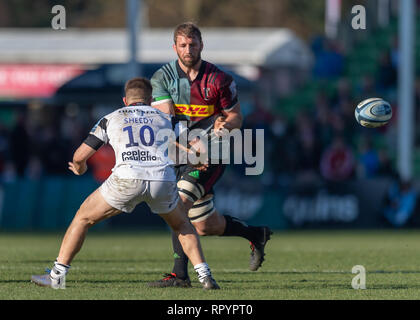 London, Großbritannien. 23 Feb, 2019. Chris Robshaw der Harlekine (CC) in der Tätigkeit während Gallagher Premiership Übereinstimmung zwischen Harlekine und Bristol trägt bei Twickenham Stoop am Samstag, den 23. Februar 2019. LONDON ENGLAND. (Nur redaktionelle Nutzung, eine Lizenz für die gewerbliche Nutzung erforderlich. Keine Verwendung in Wetten, Spiele oder einer einzelnen Verein/Liga/player Publikationen.) Credit: Taka G Wu/Alamy News Credit: Taka Wu/Alamy leben Nachrichten Stockfoto