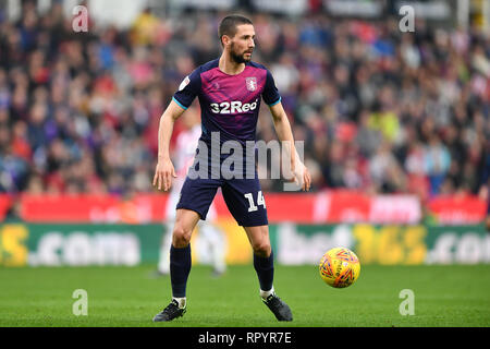 STOKE-on-Trent, Großbritannien 23. FEBRUAR Conor Hourihane (14) von Aston Villa während der Sky Bet Championship Match zwischen Stoke City und Aston Villa im Britannia Stadium, Stoke-on-Trent am Samstag, 23. Februar 2019. (Credit: Jon Hobley | MI Nachrichten) Credit: MI Nachrichten & Sport/Alamy leben Nachrichten Stockfoto