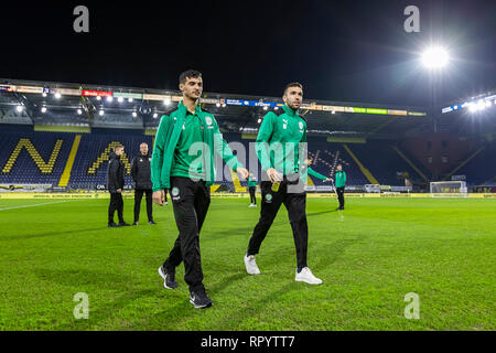 BREDA, Niederlande, 23-02-2019, Fußball, NAC Ratte Verleghstadium, niederländischen Eredivisie, Saison 2018/2019, Spieler des FC Groningen auf dem Spielfeld, vor dem Spiel NAC-Groningen, Stockfoto